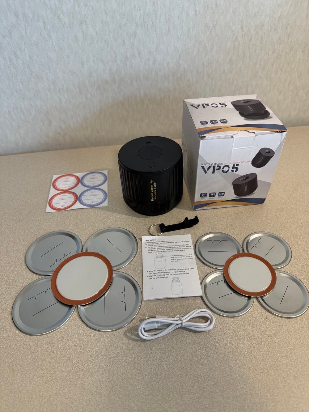 VP05 Electric Mason Jar Vacuum Sealer Kit Rechargeable Wide Regular Mouth Lids